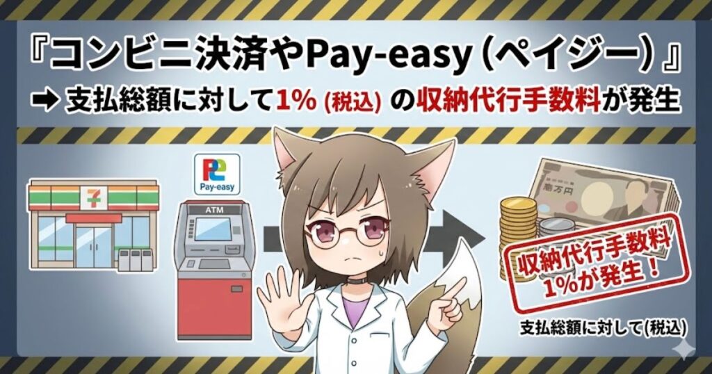 コンビニ決済やPay-easy（ペイジー）を利用する場合は、注意が必要