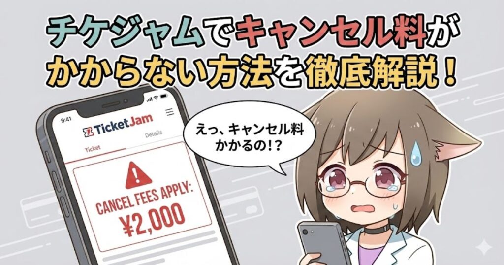 チケジャムでキャンセル料がかからない方法を解説している女性