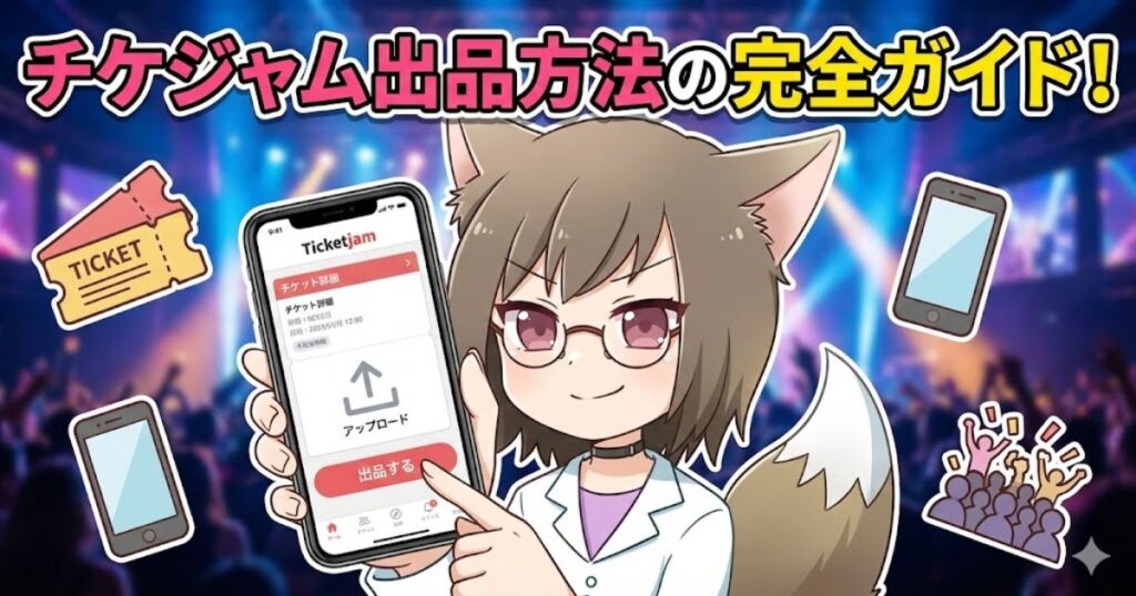 チケジャムの出品方法について解説している女性