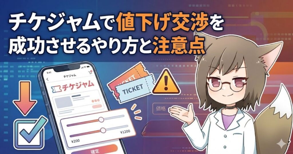 チケジャムでの値下げ交渉について解説している女性