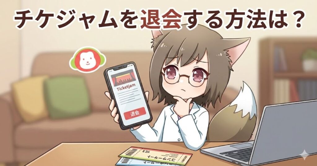 チケジャムを退会する方法について解説している女性